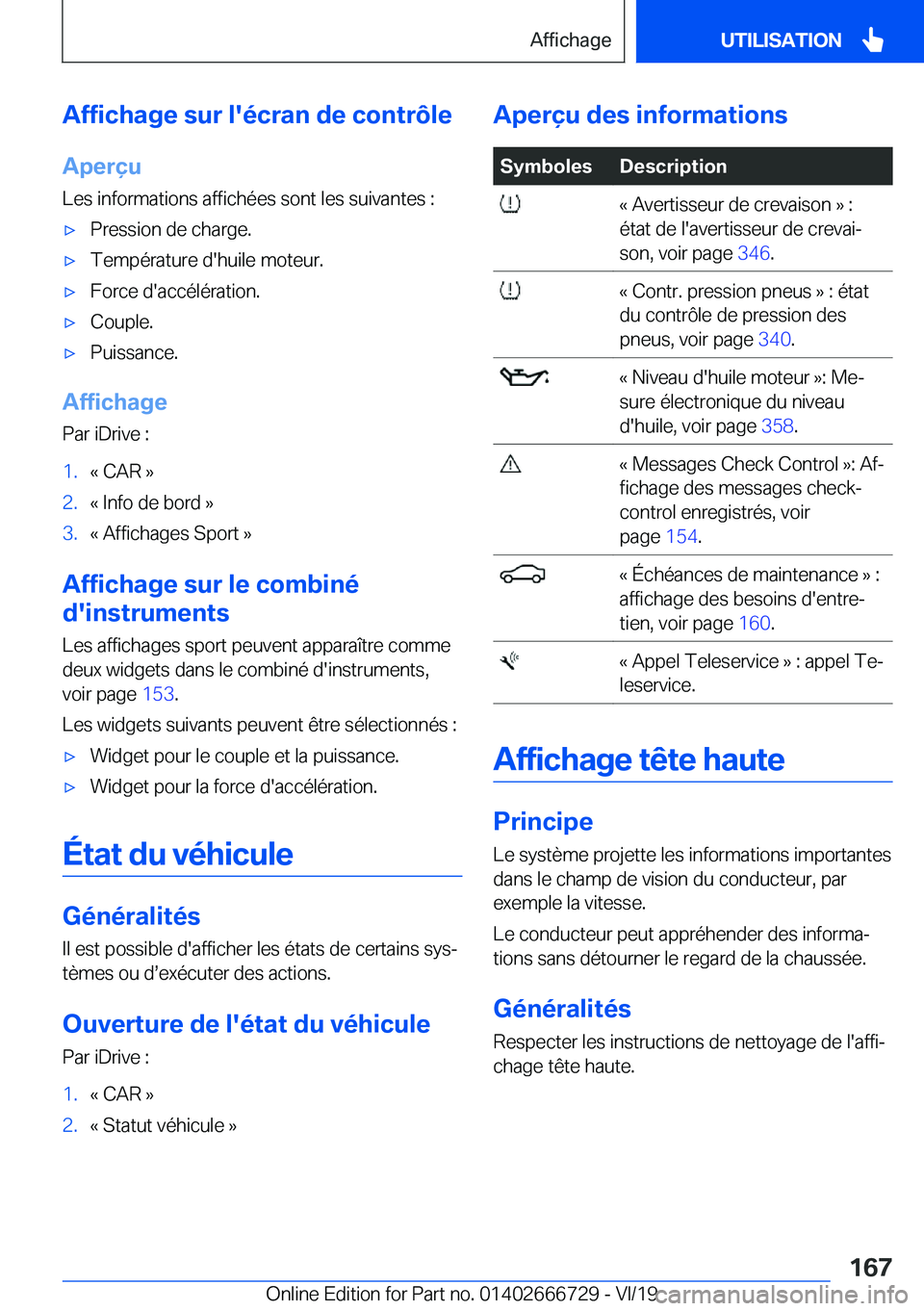 BMW M5 2020  Notices Demploi (in French) �A�f�f�i�c�h�a�g�e��s�u�r��l�'�é�c�r�a�n��d�e��c�o�n�t�r�