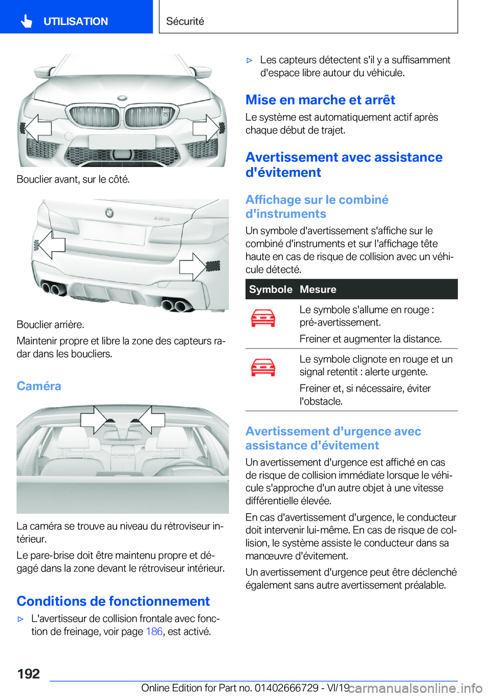 BMW M5 2020  Notices Demploi (in French) �B�o�u�c�l�i�e�r��a�v�a�n�t�,��s�u�r��l�e��c�