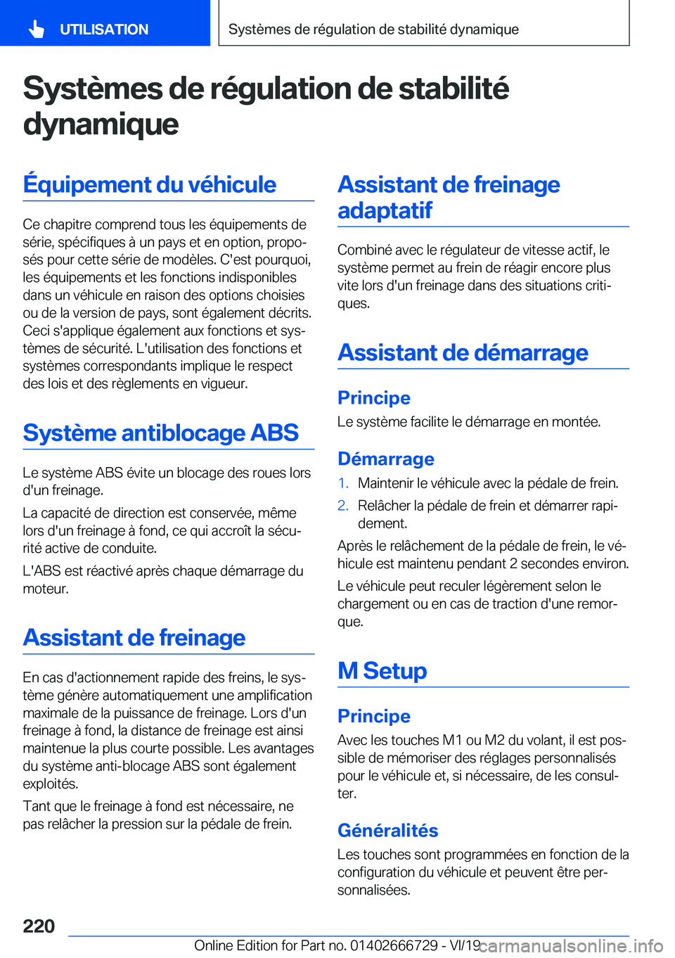 BMW M5 2020  Notices Demploi (in French) �S�y�s�t�è�m�e�s��d�e��r�é�g�u�l�a�t�i�o�n��d�e��s�t�a�b�i�l�i�t�é�d�y�n�a�m�i�q�u�e�