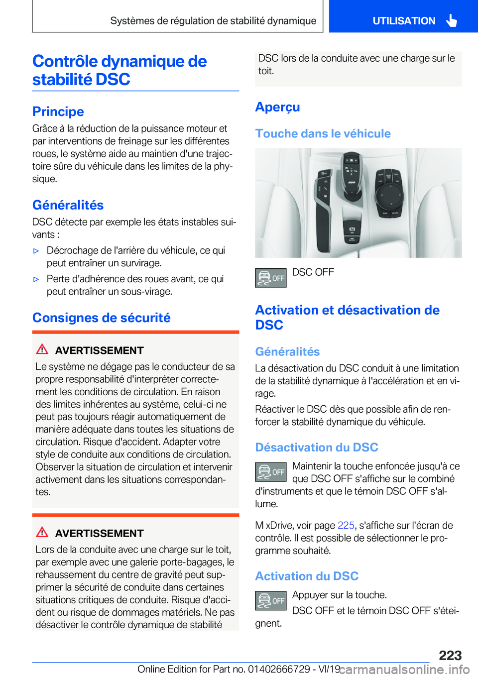 BMW M5 2020  Notices Demploi (in French) �C�o�n�t�r�