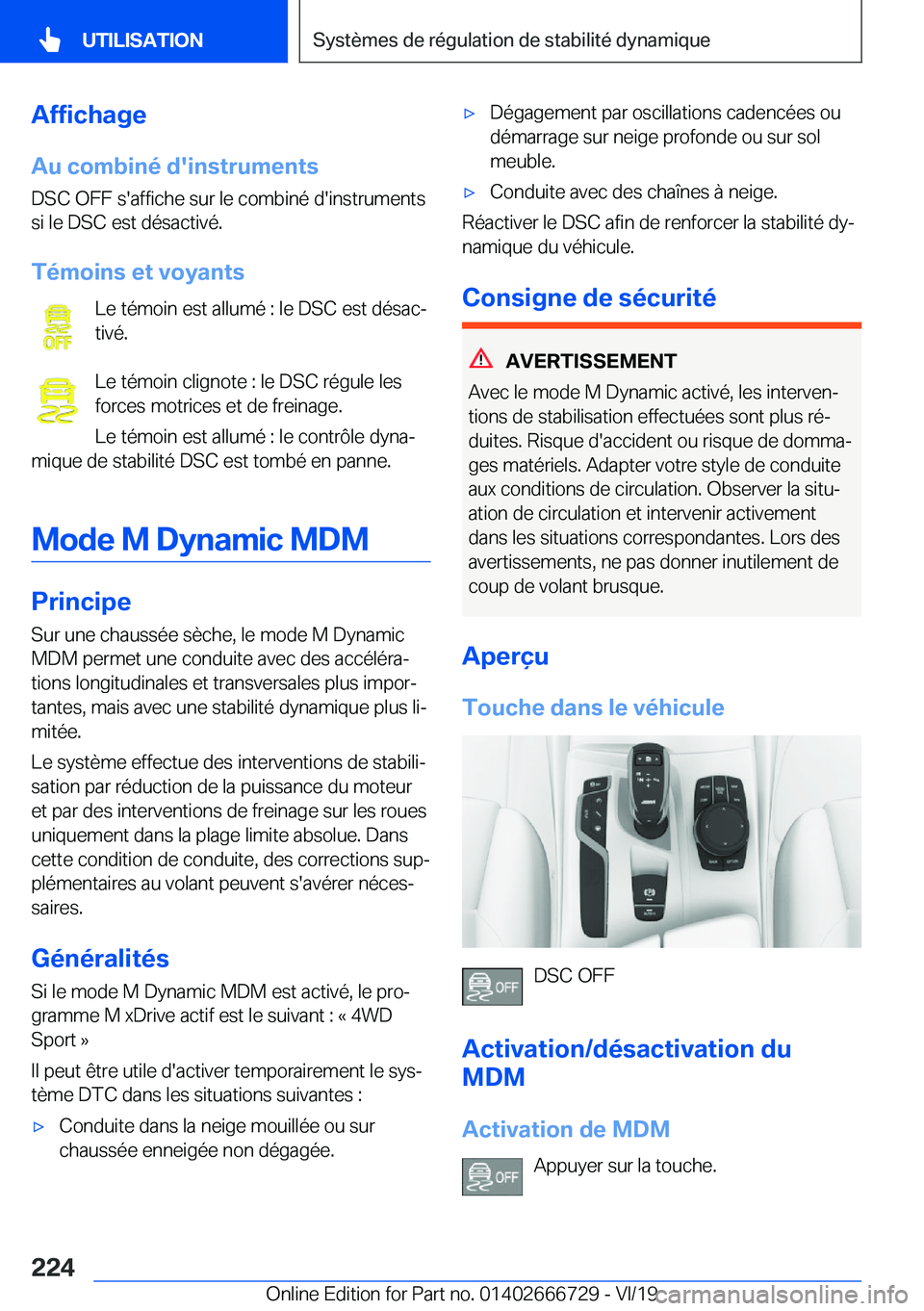 BMW M5 2020  Notices Demploi (in French) �A�f�f�i�c�h�a�g�e
�A�u��c�o�m�b�i�n�é��d�'�i�n�s�t�r�u�m�e�n�t�s �D�S�C��O�F�F��s�'�a�f�f�i�c�h�e��s�u�r��l�e��c�o�m�b�i�n�é��d�'�i�n�s�t�r�u�m�e�n�t�s
�s�i��l�e��D�S�C��e�s�