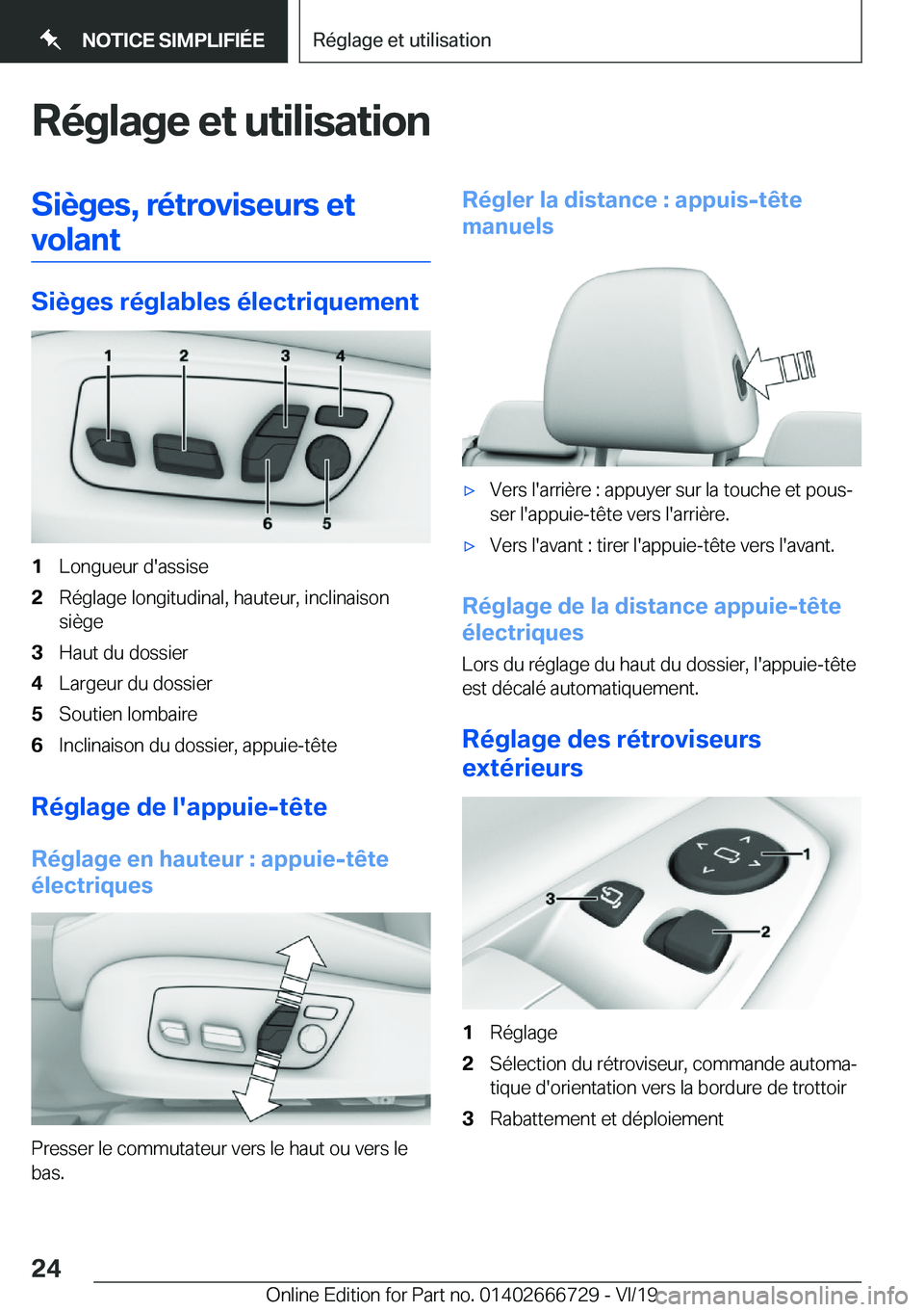 BMW M5 2020  Notices Demploi (in French) �R�é�g�l�a�g�e��e�t��u�t�i�l�i�s�a�t�i�o�n�S�i�è�g�e�s�,��r�é�t�r�o�v�i�s�e�u�r�s��e�t�v�o�l�a�n�t
�S�i�è�g�e�s��r�é�g�l�a�b�l�e�s��é�l�e�c�t�r�i�q�u�e�m�e�n�t
�1�L�o�n�g�u�e�u�r��d�'