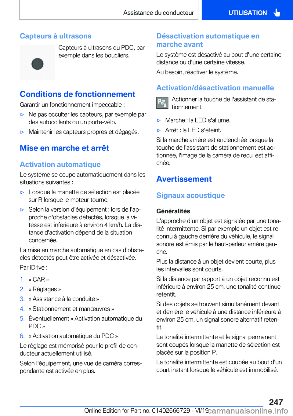 BMW M5 2020  Notices Demploi (in French) �C�a�p�t�e�u�r�s��