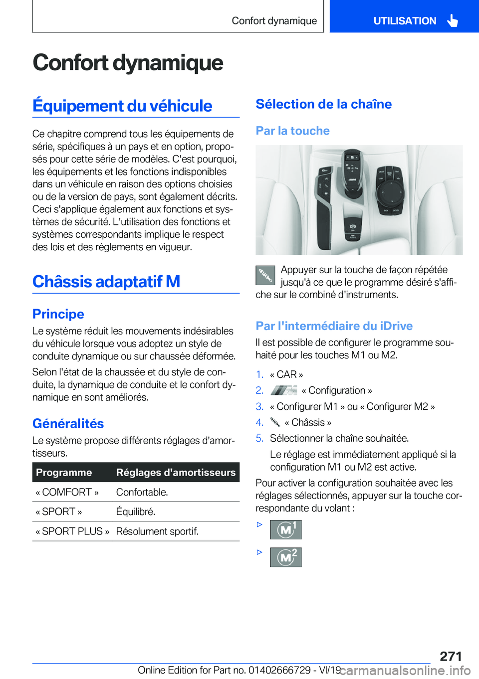 BMW M5 2020  Notices Demploi (in French) �C�o�n�f�o�r�t��d�y�n�a�m�i�q�u�e�
