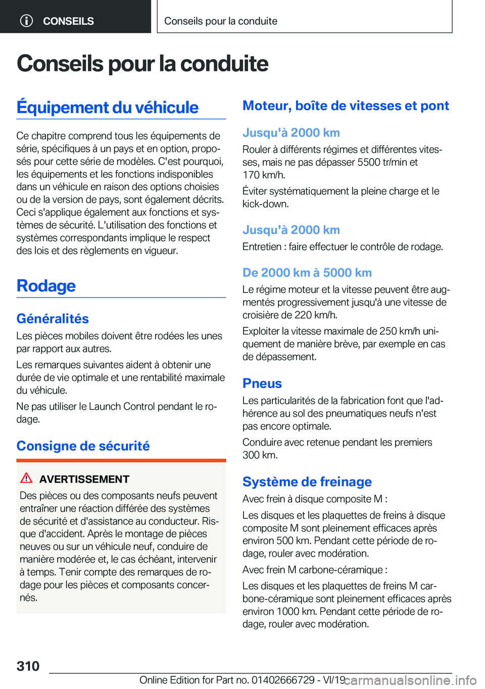 BMW M5 2020  Notices Demploi (in French) �C�o�n�s�e�i�l�s��p�o�u�r��l�a��c�o�n�d�u�i�t�e�
