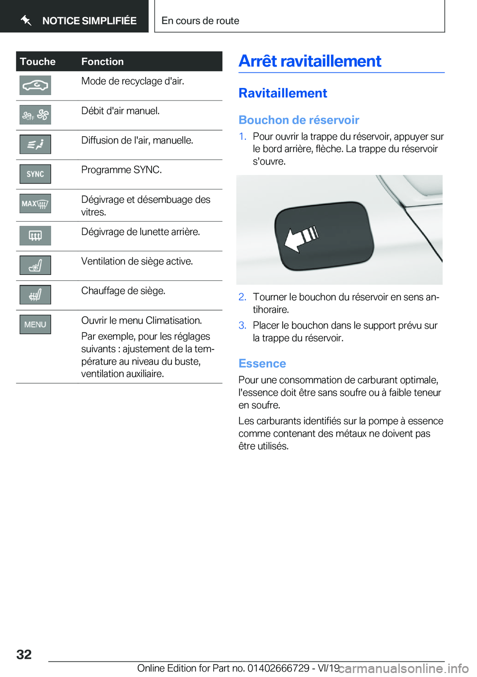 BMW M5 2020  Notices Demploi (in French) �T�o�u�c�h�e�F�o�n�c�t�i�o�n�M�o�d�e��d�e��r�e�c�y�c�l�a�g�e��d�'�a�i�r�.�D�é�b�i�t��d�'�a�i�r��m�a�n�u�e�l�.�D�i�f�f�u�s�i�o�n��d�e��l�'�a�i�r�,��m�a�n�u�e�l�l�e�.�P�r�o�g�r�a�m�