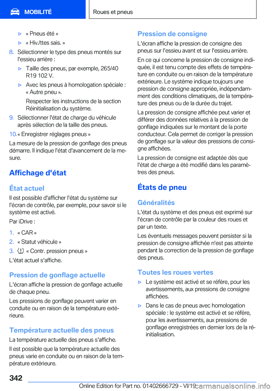 BMW M5 2020  Notices Demploi (in French) 'x�k��P�n�e�u�s��é�t�é��{'x�k��H�i�v�.�/�t�t�e�s��s�a�i�s�.��{�8�.�S�é�l�e�c�t�i�o�n�n�e�r��l�e��t�y�p�e��d�e�s��p�n�e�u�s��m�o�n�t�é�s��s�u�r�l�'�e�s�s�i�e�u��a�r�r�i�è�