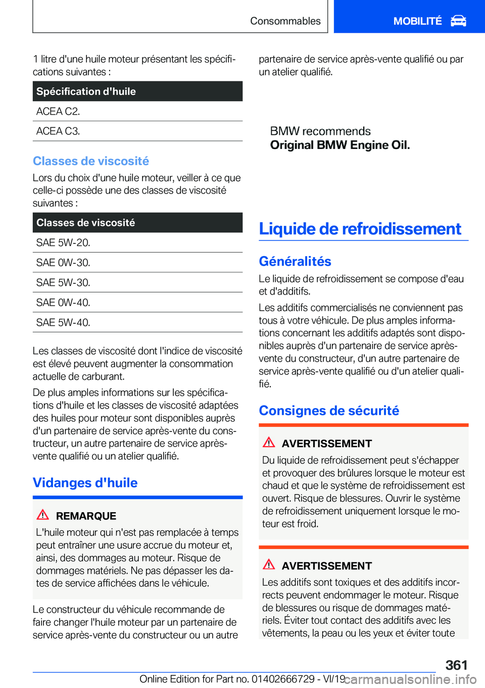 BMW M5 2020  Notices Demploi (in French) �1��l�i�t�r�e��d�'�u�n�e��h�u�i�l�e��m�o�t�e�u�r��p�r�é�s�e�n�t�a�n�t��l�e�s��s�p�é�c�i�f�ij�c�a�t�i�o�n�s��s�u�i�v�a�n�t�e�s��:�S�p�é�c�i�f�i�c�a�t�i�o�n��d�'�h�u�i�l�e�A�C�E�A�