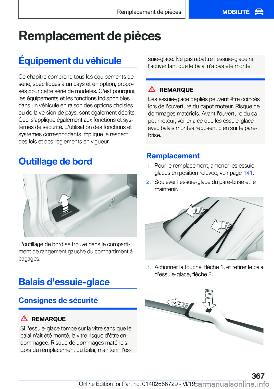 BMW M5 2020  Notices Demploi (in French) �R�e�m�p�l�a�c�e�m�e�n�t��d�e��p�i�è�c�e�s�