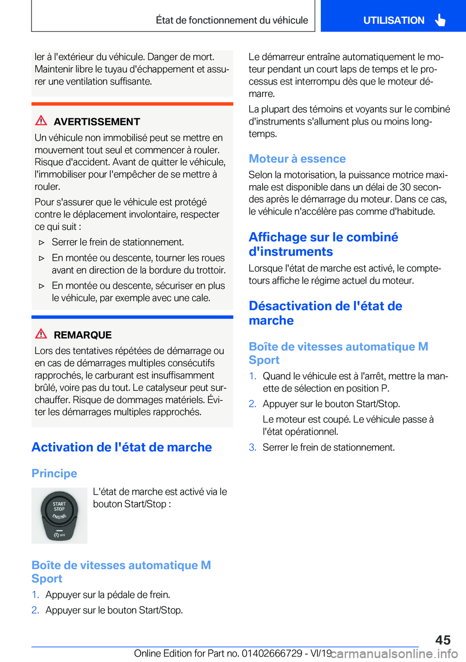BMW M5 2020  Notices Demploi (in French) �l�e�r��