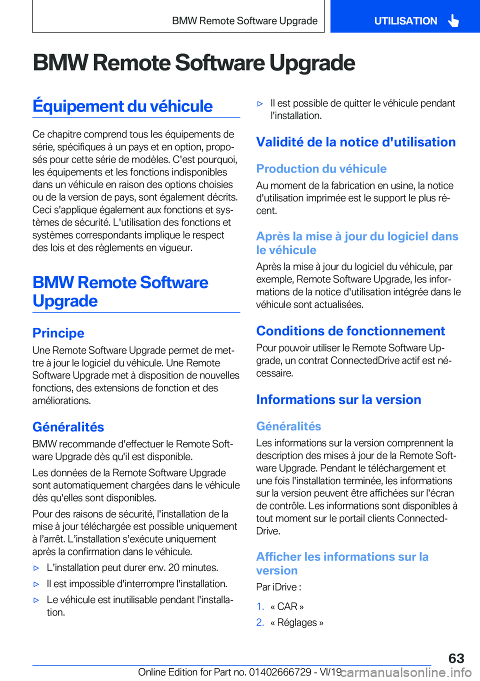 BMW M5 2020  Notices Demploi (in French) �B�M�W��R�e�m�o�t�e��S�o�f�t�w�a�r�e��U�p�g�r�a�d�e�