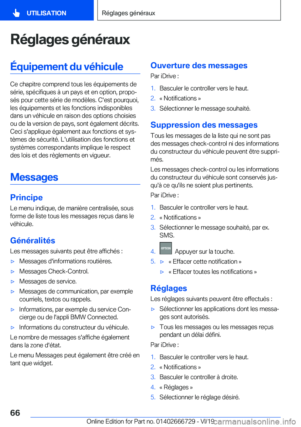 BMW M5 2020  Notices Demploi (in French) �R�é�g�l�a�g�e�s��g�é�n�é�r�a�u�x�