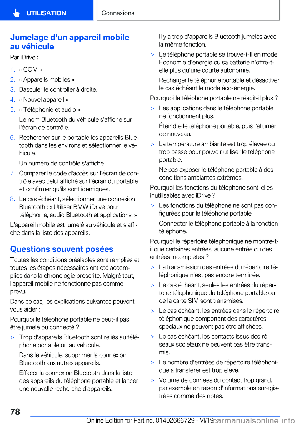 BMW M5 2020  Notices Demploi (in French) �J�u�m�e�l�a�g�e��d�'�u�n��a�p�p�a�r�e�i�l��m�o�b�i�l�e
�a�u��v�é�h�i�c�u�l�e
�P�a�r��i�D�r�i�v�e��:�1�.�k��C�O�M��{�2�.�k��A�p�p�a�r�e�i�l�s��m�o�b�i�l�e�s��{�3�.�B�a�s�c�u�l�e�r��l�