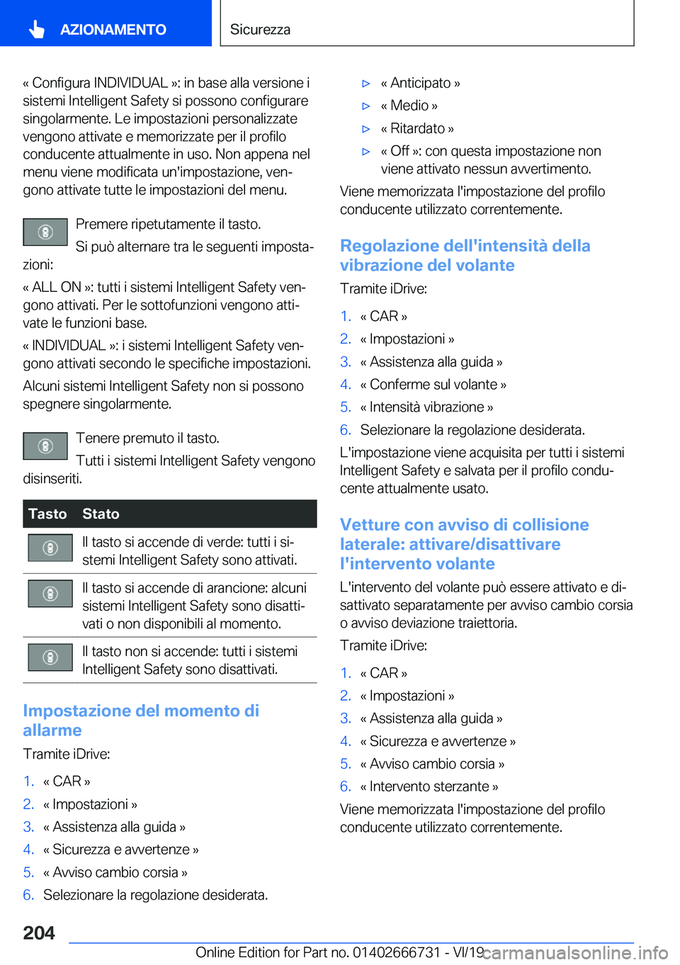 BMW M5 2020  Libretti Di Uso E manutenzione (in Italian) �«��C�o�n�f�i�g�u�r�a��I�N�D�I�V�I�D�U�A�L��{�:��i�n��b�a�s�e��a�l�l�a��v�e�r�s�i�o�n�e��i�s�i�s�t�e�m�i��I�n�t�e�l�l�i�g�e�n�t��S�a�f�e�t�y��s�i��p�o�s�s�o�n�o��c�o�n�f�i�g�u�r�a�r�e
�s