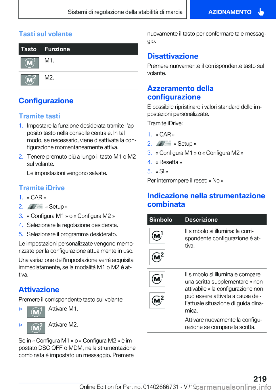 BMW M5 2020  Libretti Di Uso E manutenzione (in Italian) �T�a�s�t�i��s�u�l��v�o�l�a�n�t�e�T�a�s�t�o�F�u�n�z�i�o�n�e�M�1�.�M�2�.
�C�o�n�f�i�g�u�r�a�z�i�o�n�e
�T�r�a�m�i�t�e��t�a�s�t�i
�1�.�I�m�p�o�s�t�a�r�e��l�a��f�u�n�z�i�o�n�e��d�e�s�i�d�e�r�a�t�a��