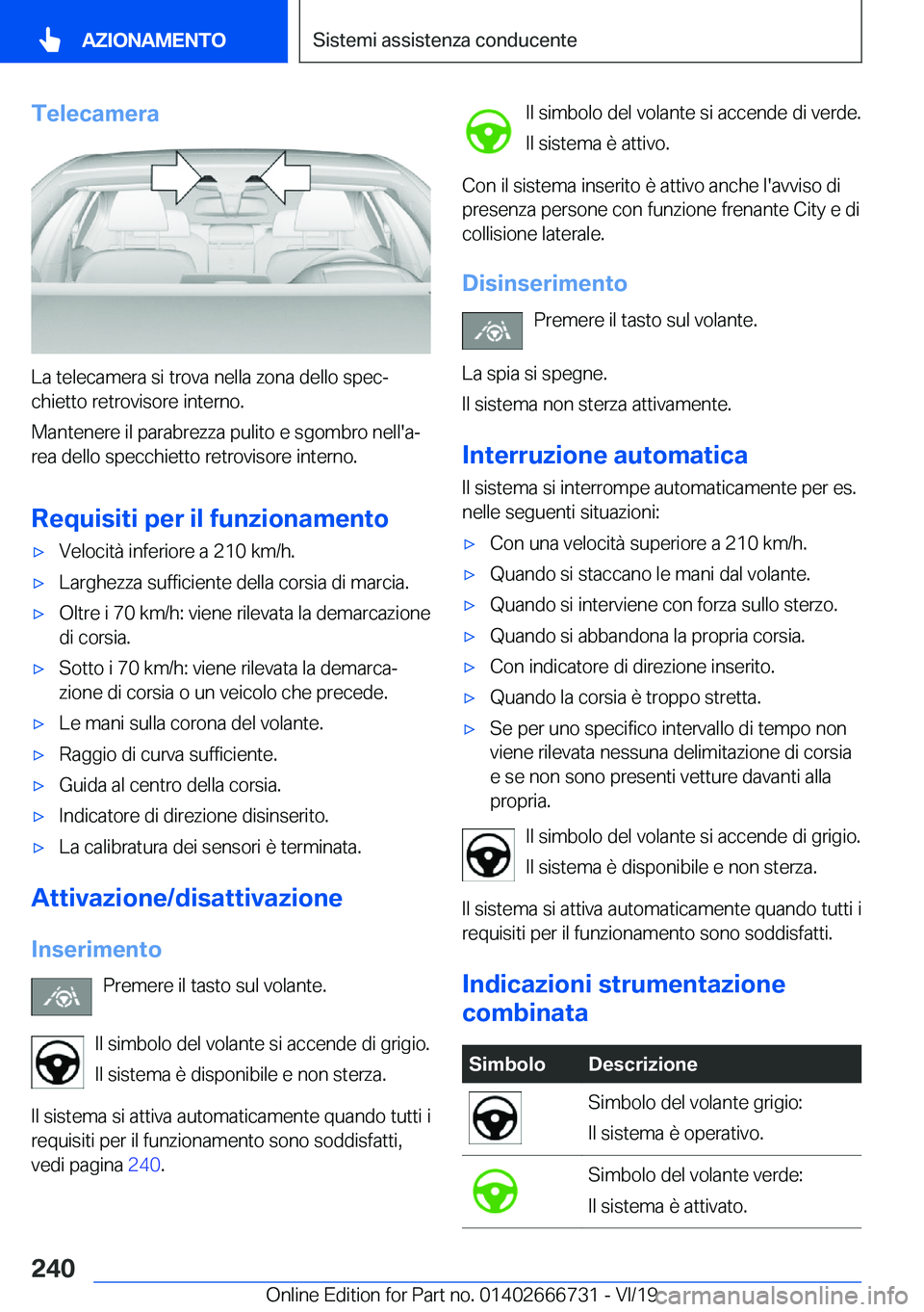 BMW M5 2020  Libretti Di Uso E manutenzione (in Italian) �T�e�l�e�c�a�m�e�r�a
�L�a��t�e�l�e�c�a�m�e�r�a��s�i��t�r�o�v�a��n�e�l�l�a��z�o�n�a��d�e�l�l�o��s�p�e�cª�c�h�i�e�t�t�o��r�e�t�r�o�v�i�s�o�r�e��i�n�t�e�r�n�o�.
�M�a�n�t�e�n�e�r�e��i�l��p�a�