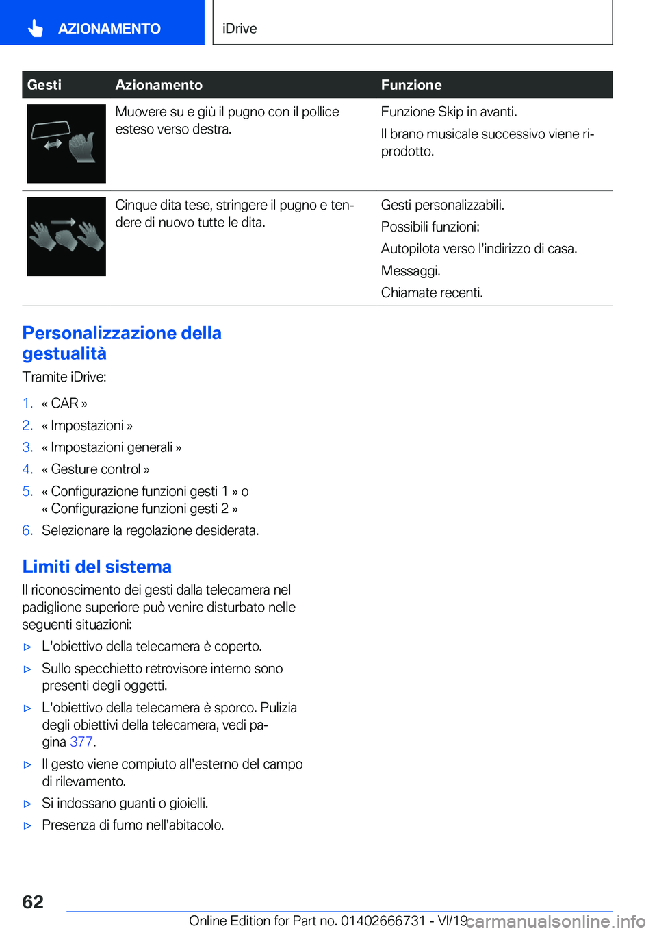 BMW M5 2020  Libretti Di Uso E manutenzione (in Italian) �G�e�s�t�i�A�z�i�o�n�a�m�e�n�t�o�F�u�n�z�i�o�n�e�M�u�o�v�e�r�e��s�u��e��g�i�