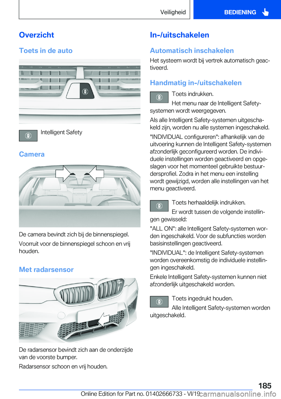 BMW M5 2020  Instructieboekjes (in Dutch) �O�v�e�r�z�i�c�h�t�T�o�e�t�s��i�n��d�e��a�u�t�o
�I�n�t�e�l�l�i�g�e�n�t��S�a�f�e�t�y
�C�a�m�e�r�a
�D�e��c�a�m�e�r�a��b�e�v�i�n�d�t��z�i�c�h��b�i�j��d�e��b�i�n�n�e�n�s�p�i�e�g�e�l�. �V�o�o�r�r