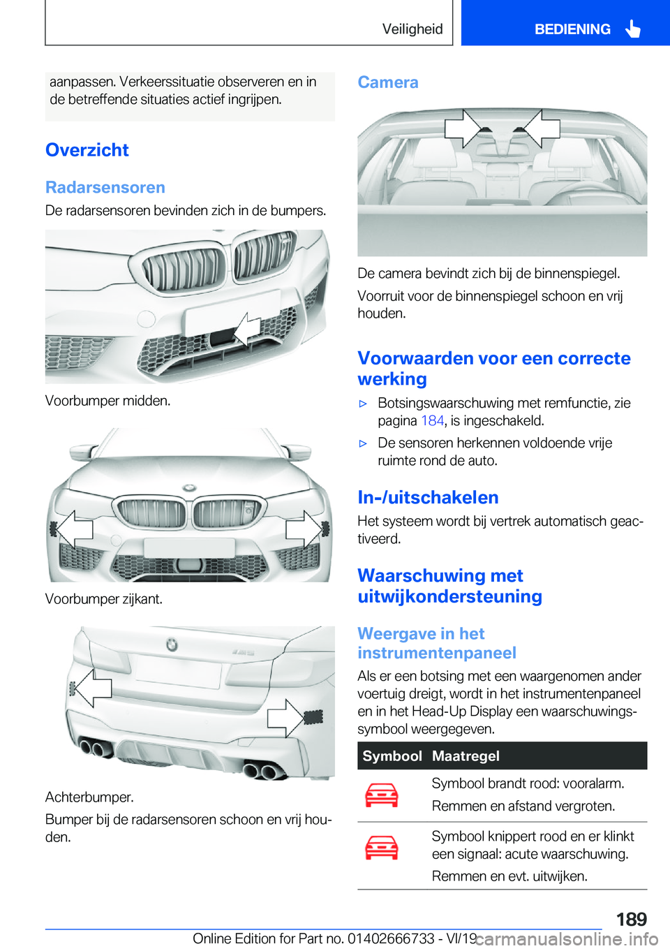 BMW M5 2020  Instructieboekjes (in Dutch) �a�a�n�p�a�s�s�e�n�.��V�e�r�k�e�e�r�s�s�i�t�u�a�t�i�e��o�b�s�e�r�v�e�r�e�n��e�n��i�n�d�e��b�e�t�r�e�f�f�e�n�d�e��s�i�t�u�a�t�i�e�s��a�c�t�i�e�f��i�n�g�r�i�j�p�e�n�.
�O�v�e�r�z�i�c�h�t �R�a�d�a
