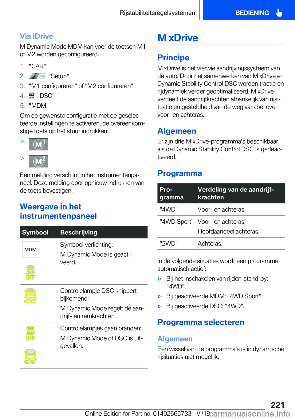BMW M5 2020  Instructieboekjes (in Dutch) �V�i�a��i�D�r�i�v�e
�M��D�y�n�a�m�i�c��M�o�d�e��M�D�M��k�a�n��v�o�o�r��d�e��t�o�e�t�s�e�n��M�1 �o�f��M�2��w�o�r�d�e�n��g�e�c�o�n�f�i�g�u�r�e�e�r�d�.�1�.��C�A�R��2�.����S�e�t�u�p��3�.