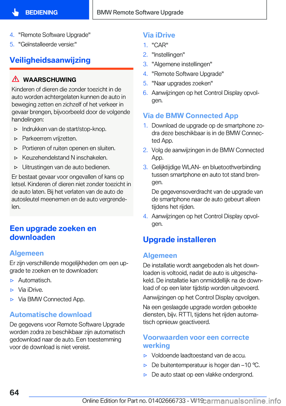 BMW M5 2020  Instructieboekjes (in Dutch) �4�.��R�e�m�o�t�e��S�o�f�t�w�a�r�e��U�p�g�r�a�d�e��5�.��G�e�