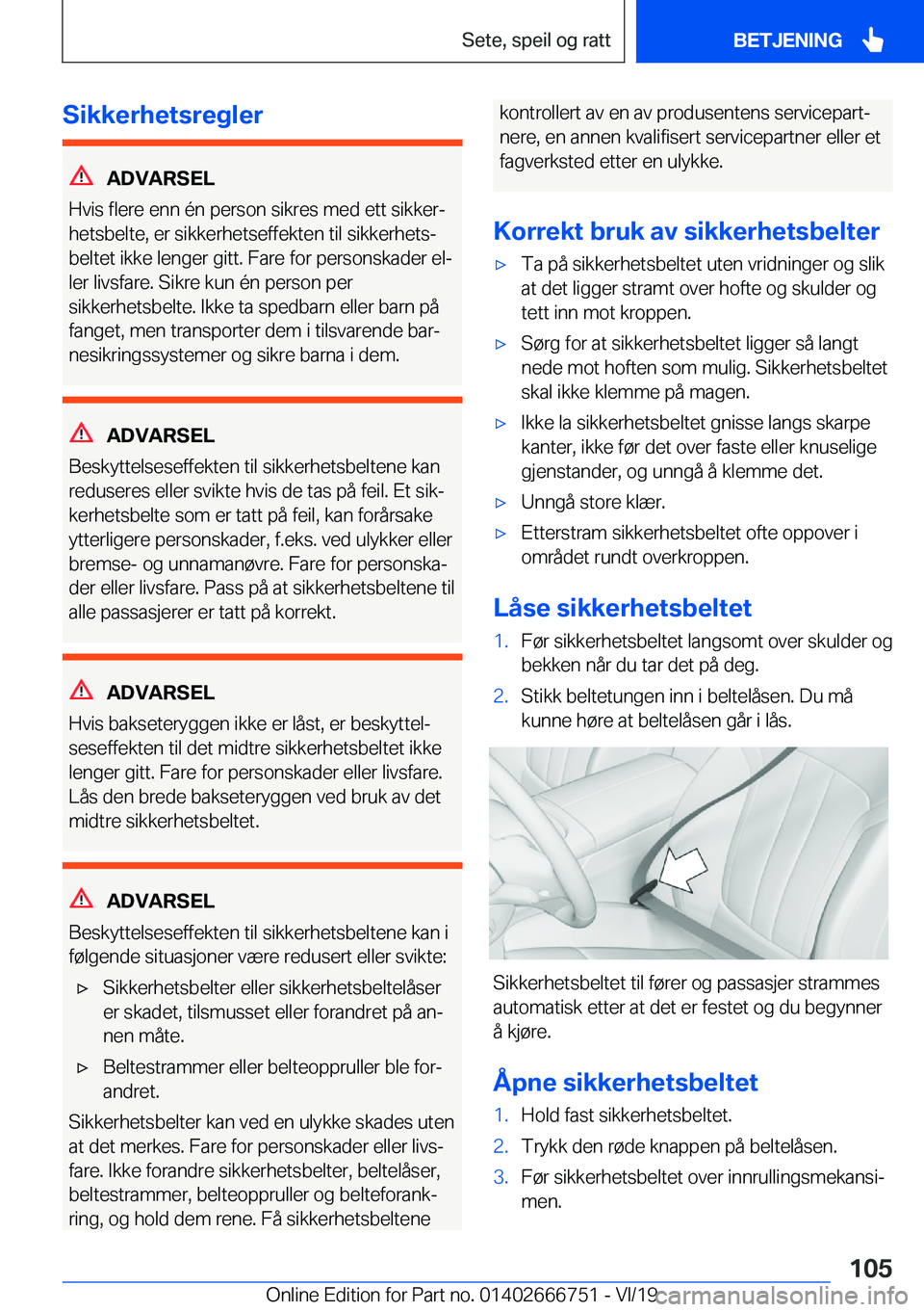 BMW M5 2020  InstruksjonsbØker (in Norwegian) �S�i�k�k�e�r�h�e�t�s�r�e�g�l�e�r
�A�D�V�A�R�S�E�L
�H�v�i�s��f�l�e�r�e��e�n�n��