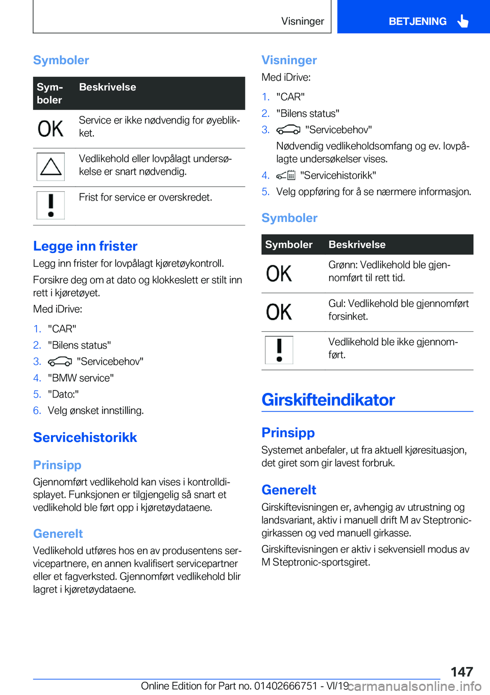 BMW M5 2020  InstruksjonsbØker (in Norwegian) �S�y�m�b�o�l�e�r�S�y�mj
�b�o�l�e�r�B�e�s�k�r�i�v�e�l�s�e�S�e�r�v�i�c�e��e�r��i�k�k�e��n�