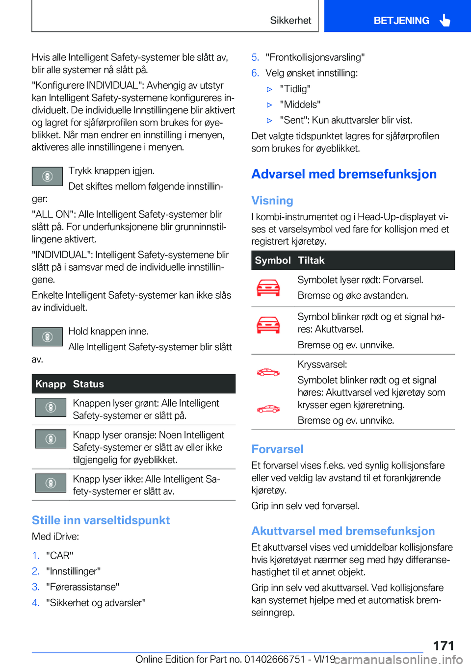 BMW M5 2020  InstruksjonsbØker (in Norwegian) �H�v�i�s��a�l�l�e��I�n�t�e�l�l�i�g�e�n�t��S�a�f�e�t�y�-�s�y�s�t�e�m�e�r��b�l�e��s�l�å�t�t��a�v�,�b�l�i�r��a�l�l�e��s�y�s�t�e�m�e�r��n�å��s�l�å�t�t��p�å�.
��K�o�n�f�i�g�u�r�e�r�e��I�N�