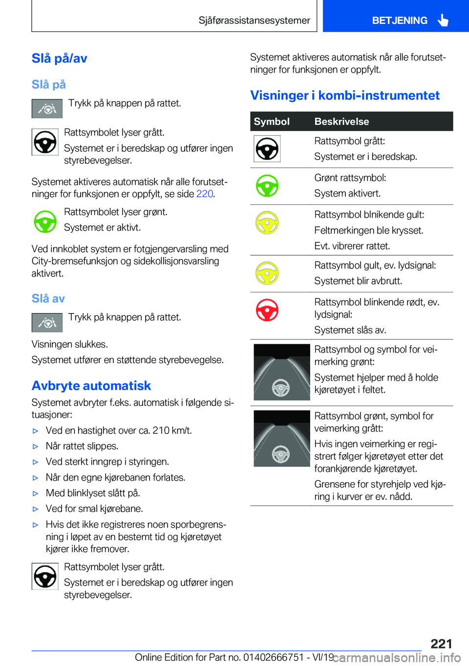 BMW M5 2020  InstruksjonsbØker (in Norwegian) �S�l�å��p�å�/�a�v�S�l�å��p�å �T�r�y�k�k��p�å��k�n�a�p�p�e�n��p�å��r�a�t�t�e�t�.
�R�a�t�t�s�y�m�b�o�l�e�t��l�y�s�e�r��g�r�å�t�t�.
�S�y�s�t�e�m�e�t��e�r��i��b�e�r�e�d�s�k�a�p��o�g��u
