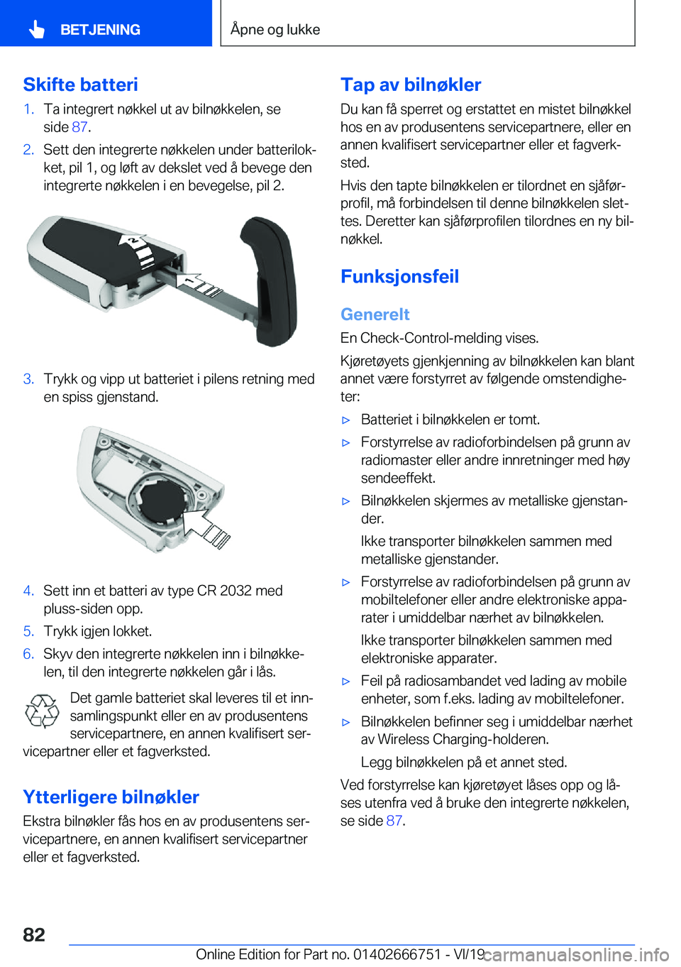 BMW M5 2020  InstruksjonsbØker (in Norwegian) �S�k�i�f�t�e��b�a�t�t�e�r�i�1�.�T�a��i�n�t�e�g�r�e�r�t��n�