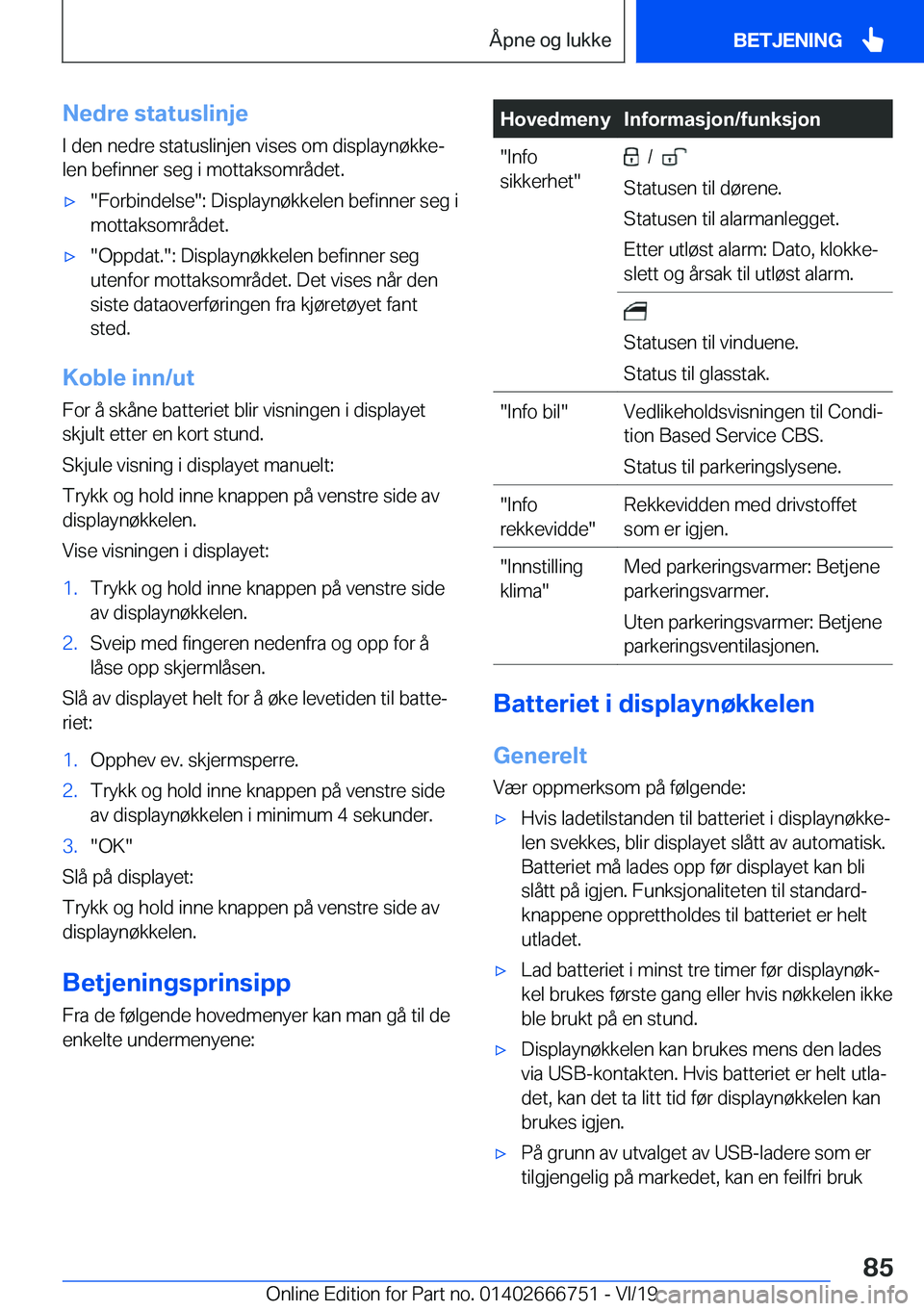 BMW M5 2020  InstruksjonsbØker (in Norwegian) �N�e�d�r�e��s�t�a�t�u�s�l�i�n�j�e�I��d�e�n��n�e�d�r�e��s�t�a�t�u�s�l�i�n�j�e�n��v�i�s�e�s��o�m��d�i�s�p�l�a�y�n�