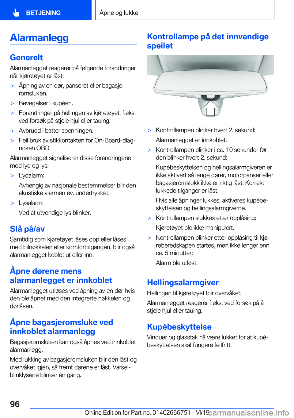 BMW M5 2020  InstruksjonsbØker (in Norwegian) �A�l�a�r�m�a�n�l�e�g�g
�G�e�n�e�r�e�l�t
�A�l�a�r�m�a�n�l�e�g�g�e�t��r�e�a�g�e�r�e�r��p�å��f�
