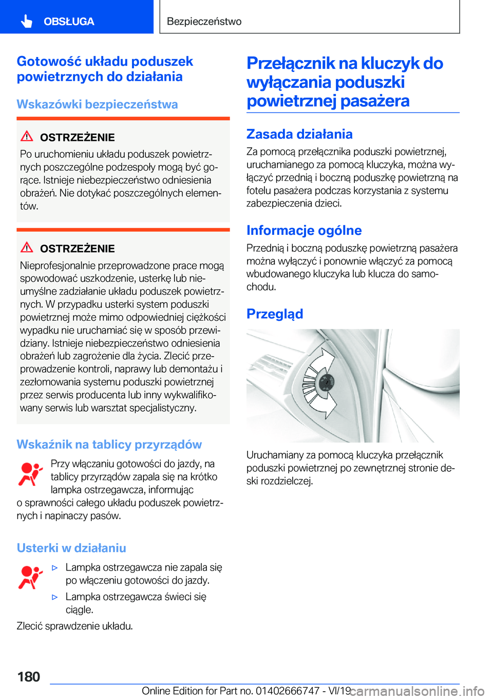 BMW M5 2020  Instrukcja obsługi (in Polish) �G�o�t�o�w�o�ć��u�k�ł�a�d�u��p�o�d�u�s�z�e�k
�p�o�w�i�e�t�r�z�n�y�c�h��d�o��d�z�i�a�ł�a�n�i�a
�W�s�k�a�z�