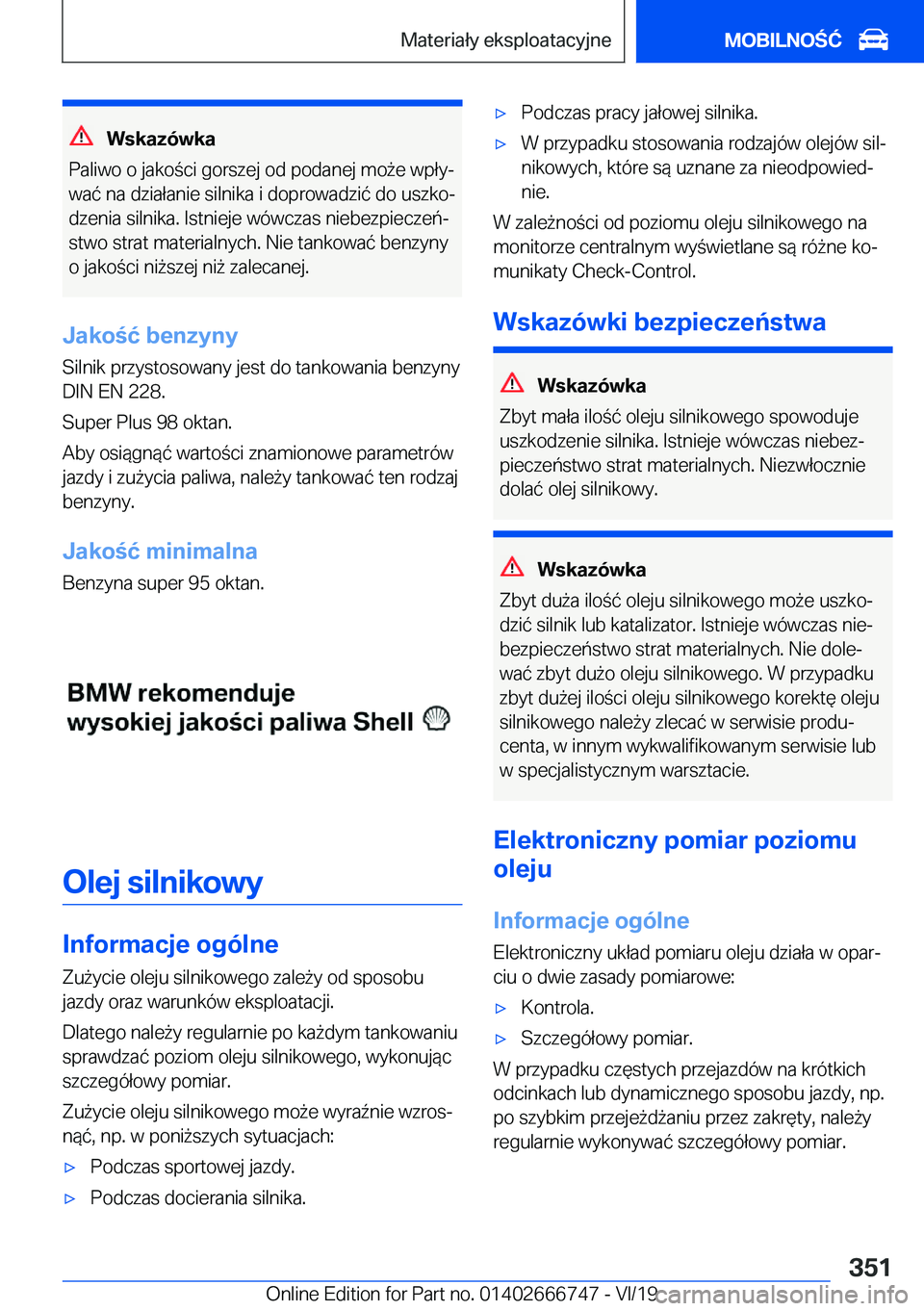 BMW M5 2020  Instrukcja obsługi (in Polish) �W�s�k�a�z�