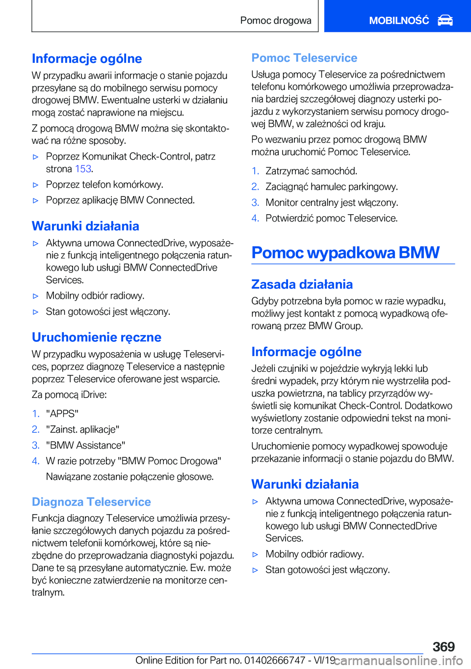 BMW M5 2020  Instrukcja obsługi (in Polish) �I�n�f�o�r�m�a�c�j�e��o�g�