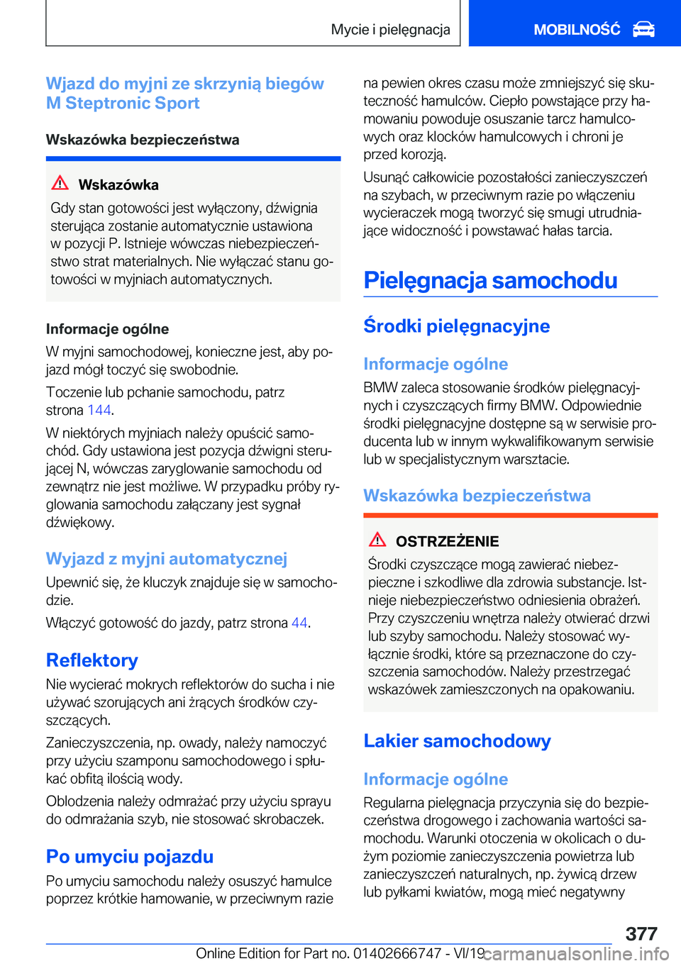 BMW M5 2020  Instrukcja obsługi (in Polish) �W�j�a�z�d��d�o��m�y�j�n�i��z�e��s�k�r�z�y�n�i�ą��b�i�e�g�