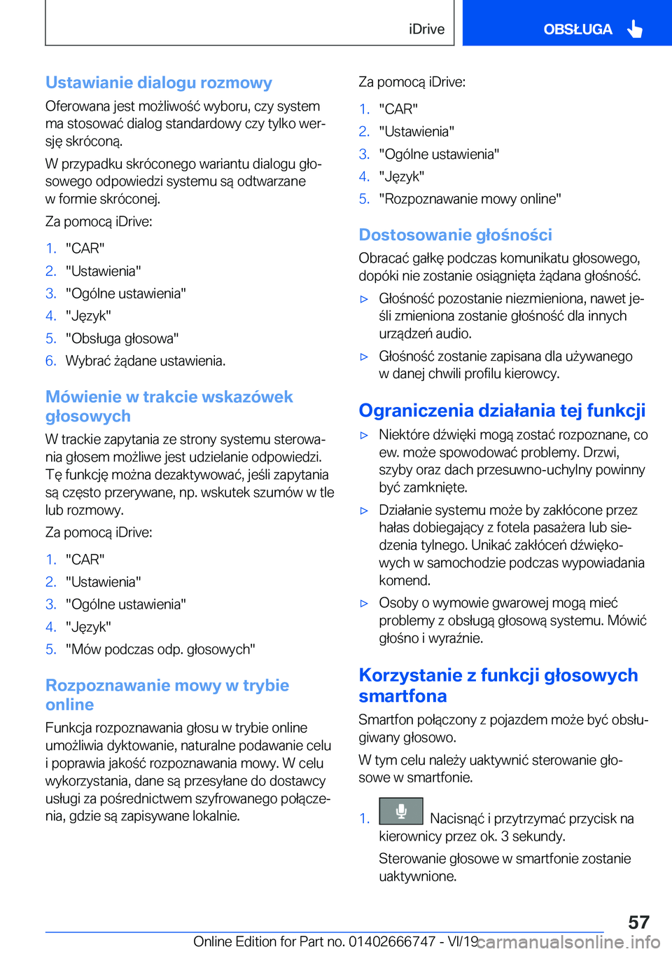 BMW M5 2020  Instrukcja obsługi (in Polish) �U�s�t�a�w�i�a�n�i�e��d�i�a�l�o�g�u��r�o�z�m�o�w�y�O�f�e�r�o�w�a�n�a��j�e�s�t��m�o9�l�i�w�o�