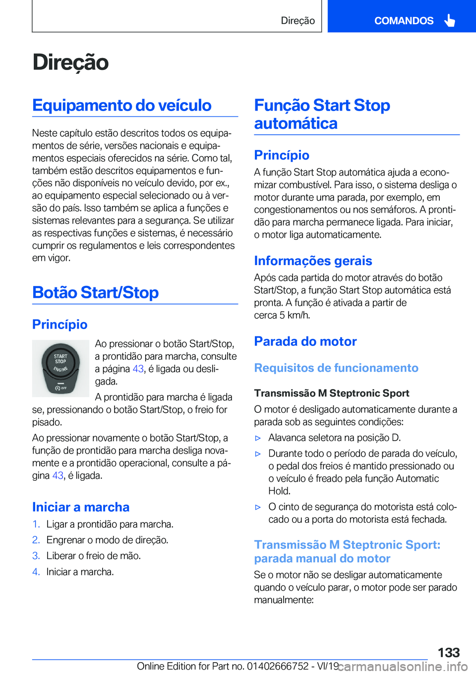 BMW M5 2020  Manual do condutor (in Portuguese) �D�i�r�e�