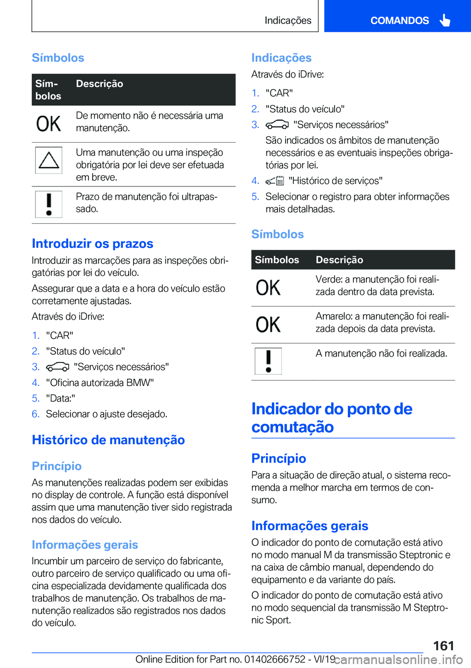 BMW M5 2020  Manual do condutor (in Portuguese) �S�