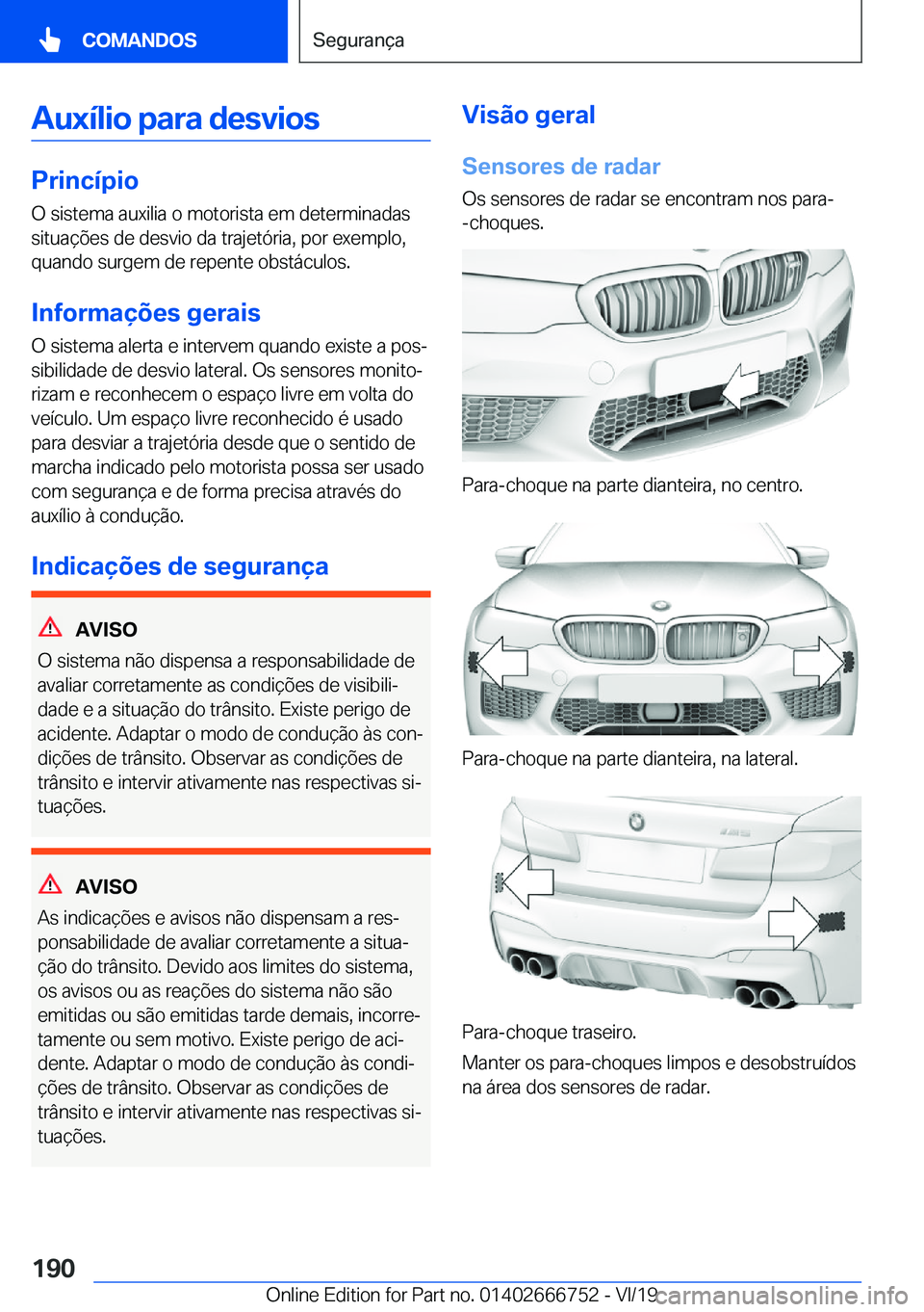 BMW M5 2020  Manual do condutor (in Portuguese) �A�u�x�