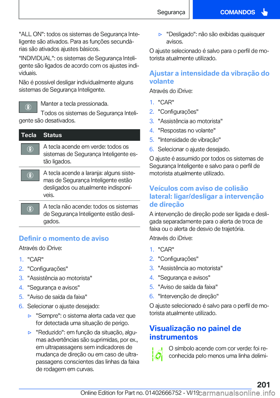 BMW M5 2020  Manual do condutor (in Portuguese) ��A�L�L��O�N��:��t�o�d�o�s��o�s��s�i�s�t�e�m�a�s��d�e��S�e�g�u�r�a�n�