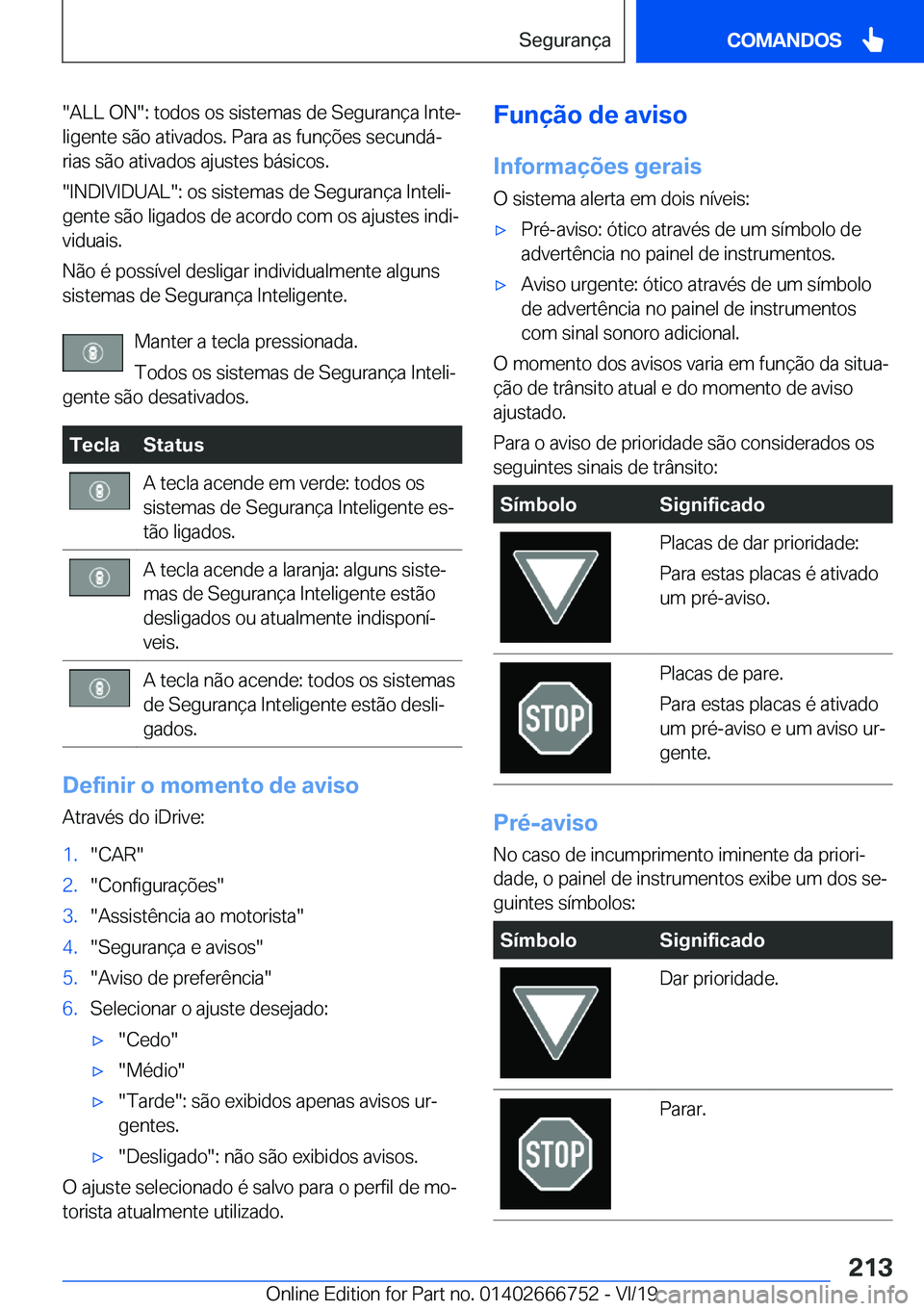 BMW M5 2020  Manual do condutor (in Portuguese) ��A�L�L��O�N��:��t�o�d�o�s��o�s��s�i�s�t�e�m�a�s��d�e��S�e�g�u�r�a�n�