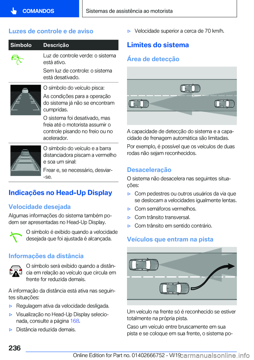 BMW M5 2020  Manual do condutor (in Portuguese) �L�u�z�e�s��d�e��c�o�n�t�r�o�l�e��e��d�e��a�v�i�s�o�S�