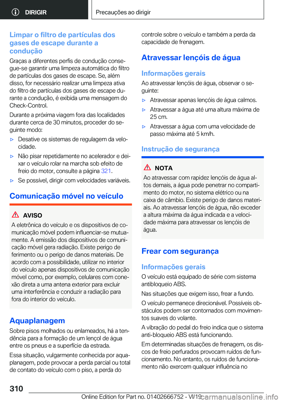 BMW M5 2020  Manual do condutor (in Portuguese) �L�i�m�p�a�r��o��f�i�l�t�r�o��d�e��p�a�r�t�