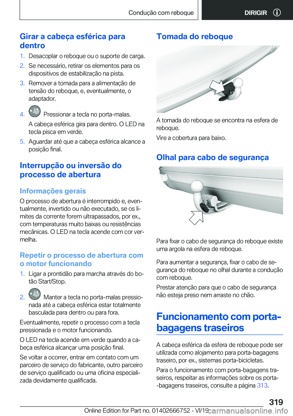 BMW M5 2020  Manual do condutor (in Portuguese) �G�i�r�a�r��a��c�a�b�e�