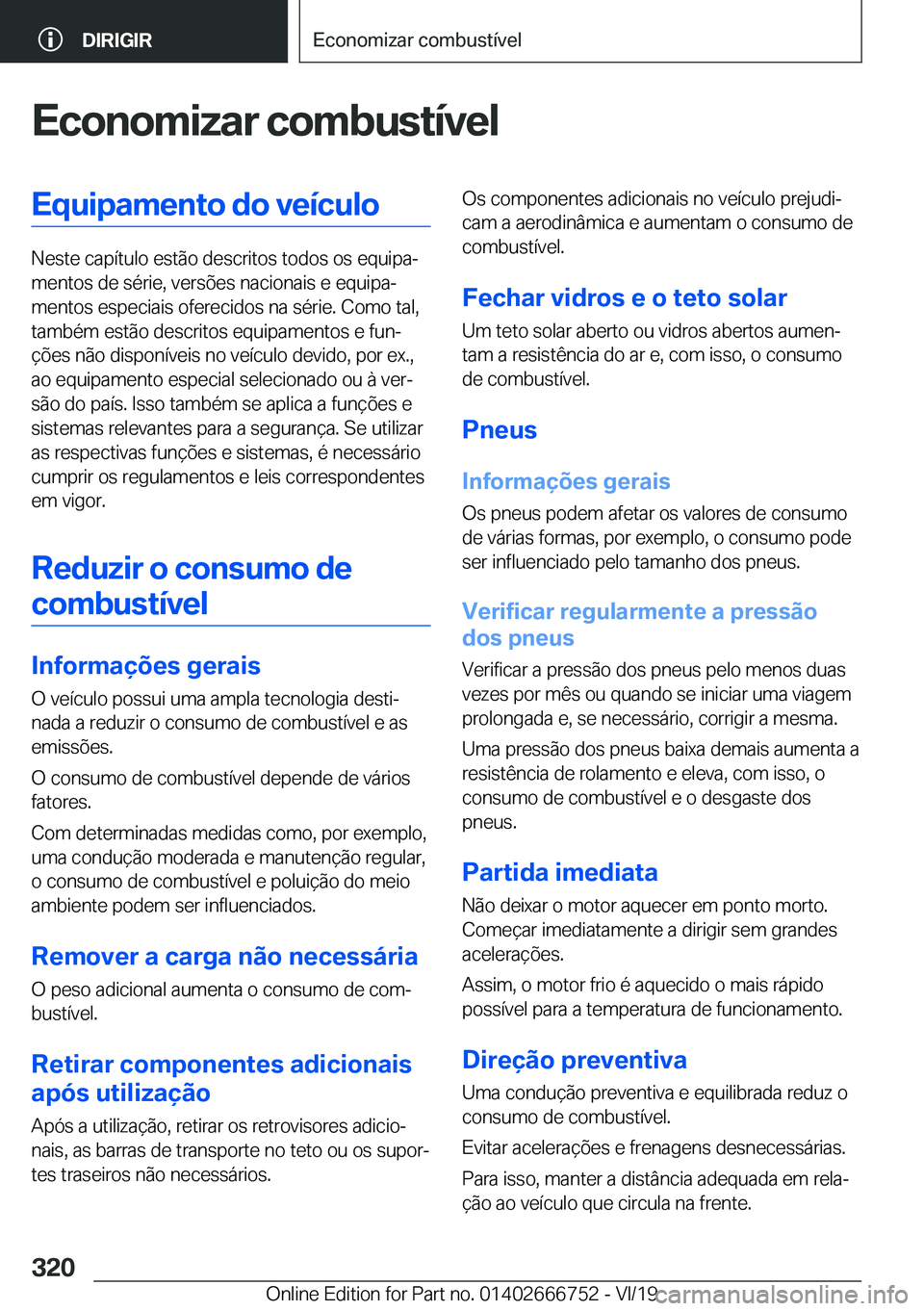 BMW M5 2020  Manual do condutor (in Portuguese) �E�c�o�n�o�m�i�z�a�r��c�o�m�b�u�s�t�