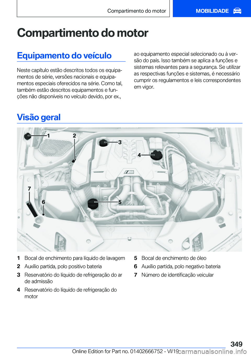BMW M5 2020  Manual do condutor (in Portuguese) �C�o�m�p�a�r�t�i�m�e�n�t�o��d�o��m�o�t�o�r�E�q�u�i�p�a�m�e�n�t�o��d�o��v�e�