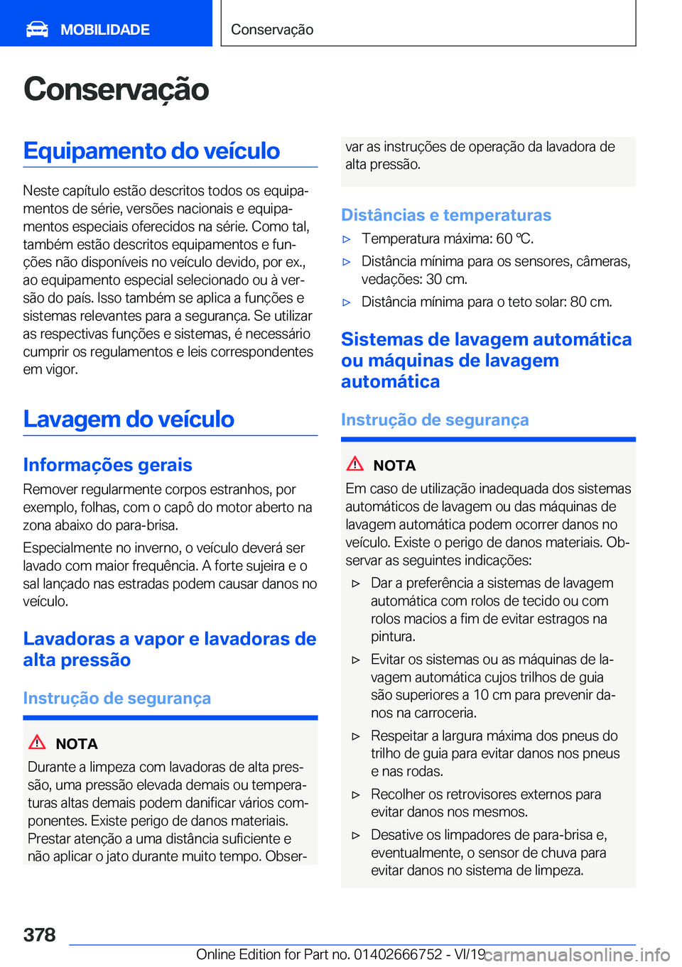 BMW M5 2020  Manual do condutor (in Portuguese) �C�o�n�s�e�r�v�a�