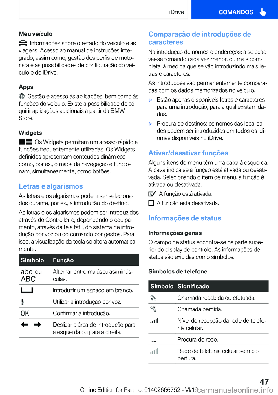 BMW M5 2020  Manual do condutor (in Portuguese) �M�e�u��v�e�