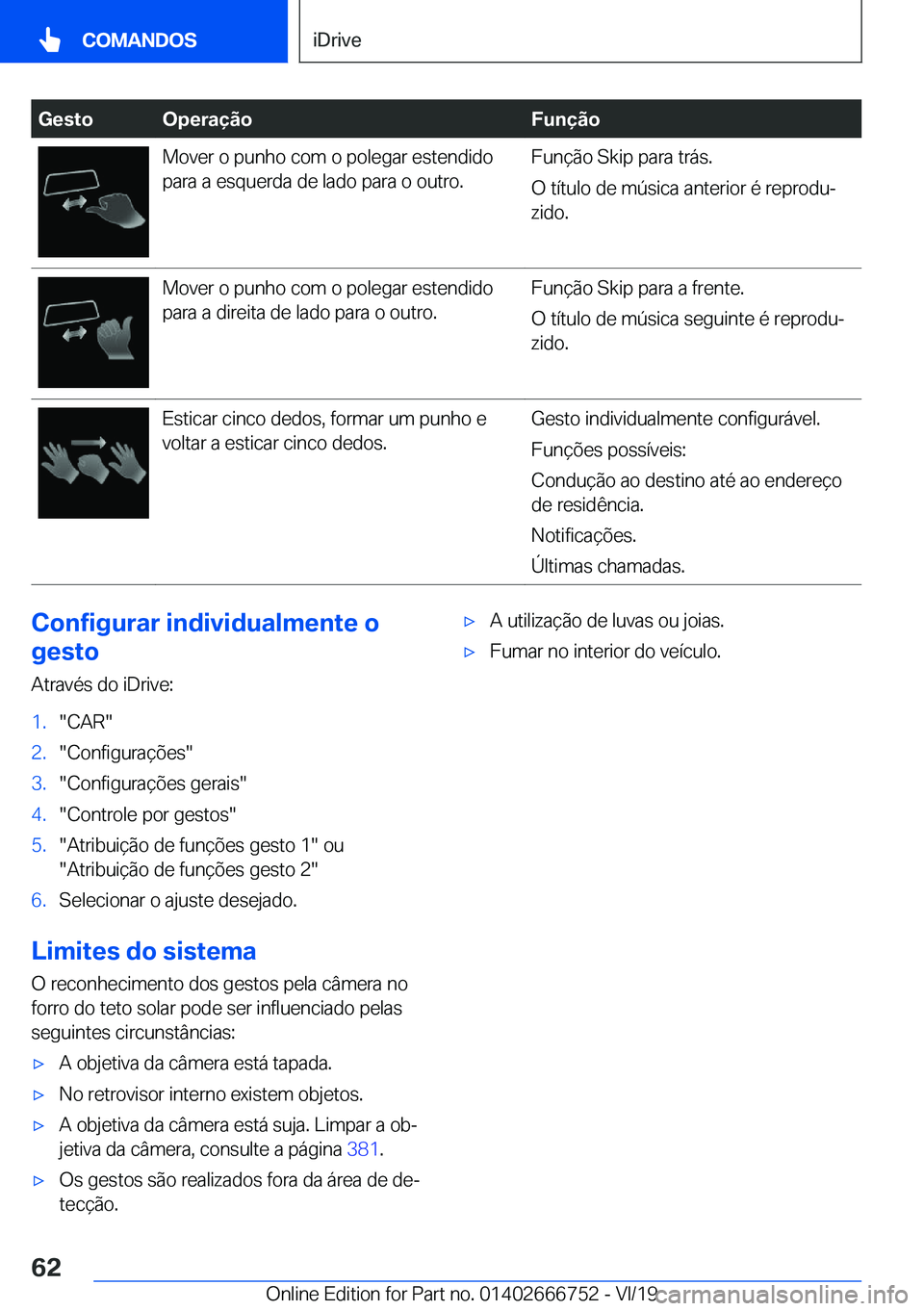 BMW M5 2020  Manual do condutor (in Portuguese) �G�e�s�t�o�O�p�e�r�a�